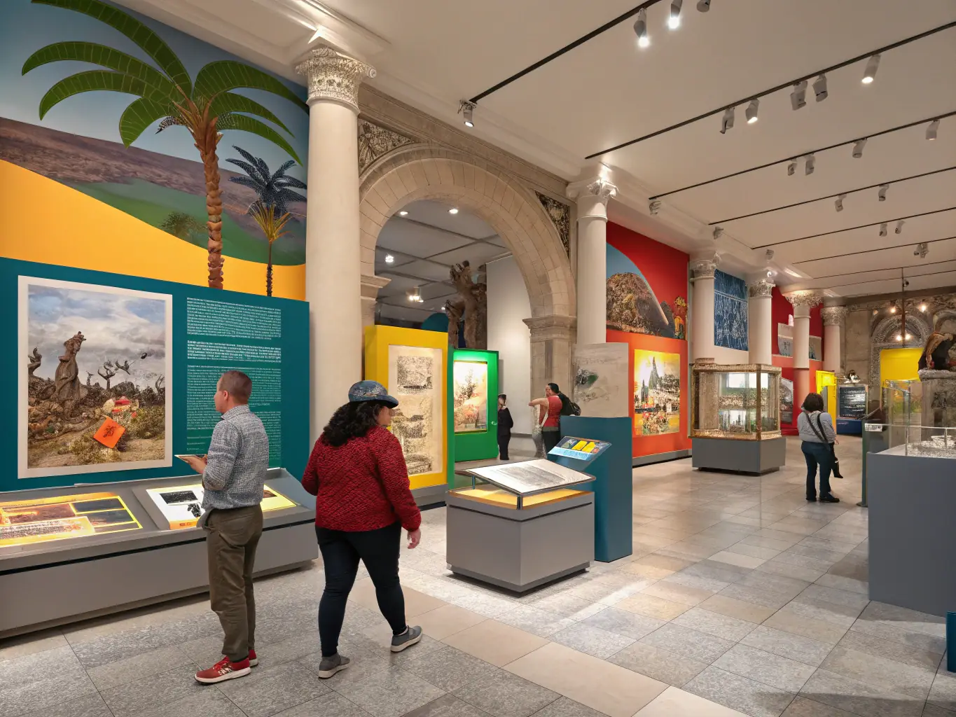 A vibrant photo of the museum interior displaying historical artifacts and visitors exploring exhibits, showcasing the engaging experience offered.